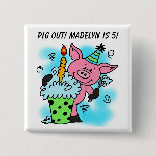 Customised Pink Pig Birthday Button