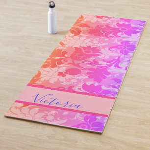 Customised Pink Purple Rainbow Damask Name Yoga Mat