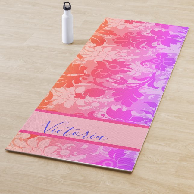Customised Pink Purple Rainbow Damask Name Yoga Mat (In Situ)