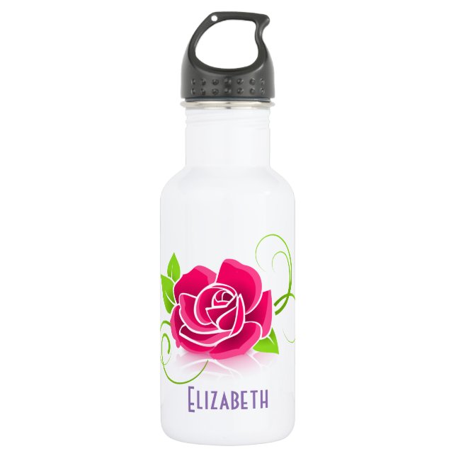 Customised Pink Rose Illustration 532 Ml Water Bottle (Front)