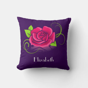 Customised Pink Rose Illustration Cushion