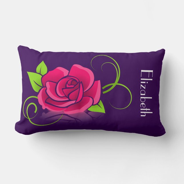 Customised Pink Rose Illustration Lumbar Cushion (Front)