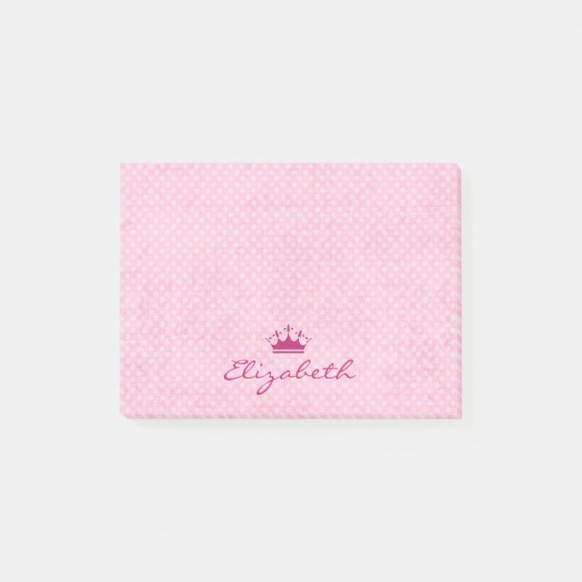 Customised Pink Tiara ona  Polka Dot Pattern Post-it Notes (Front)