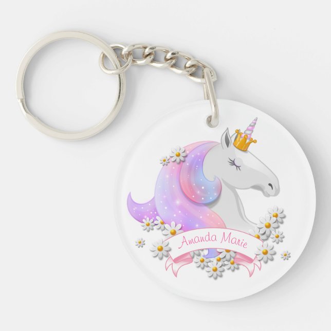 Customised Pink Unicorn Princess Key Ring (Front)