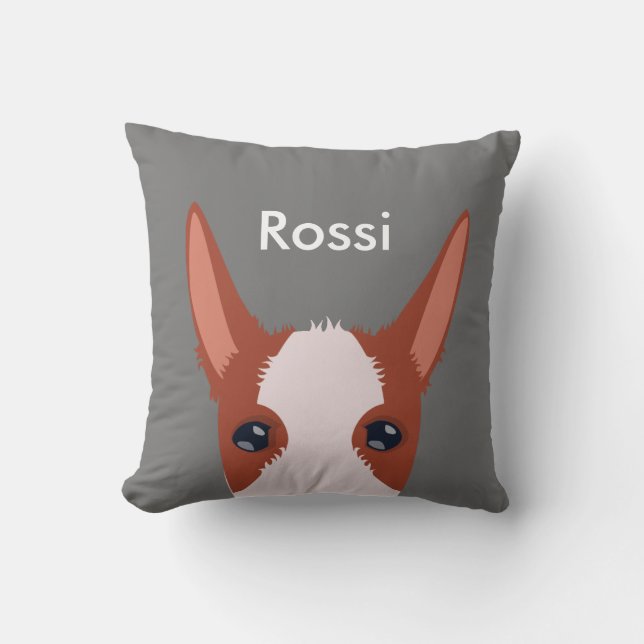 Customised Podenco Face Furry Chestnut Grey Cushion (Front)
