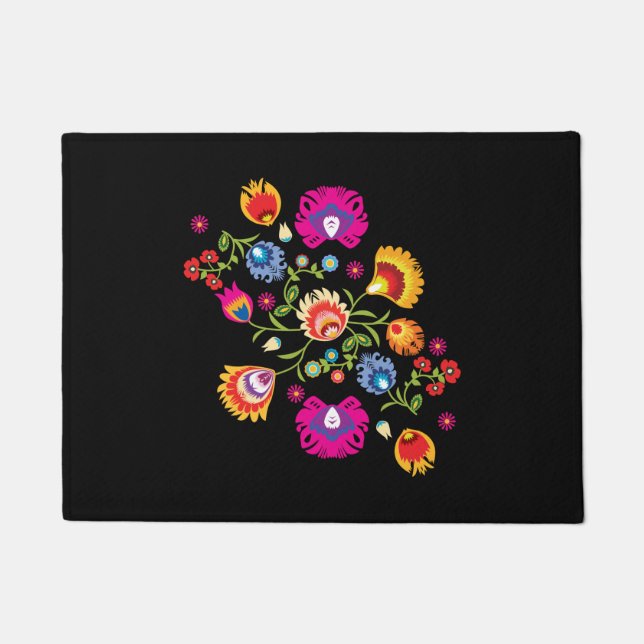 Customised Polish folklore with pink flowers Doormat (Front)