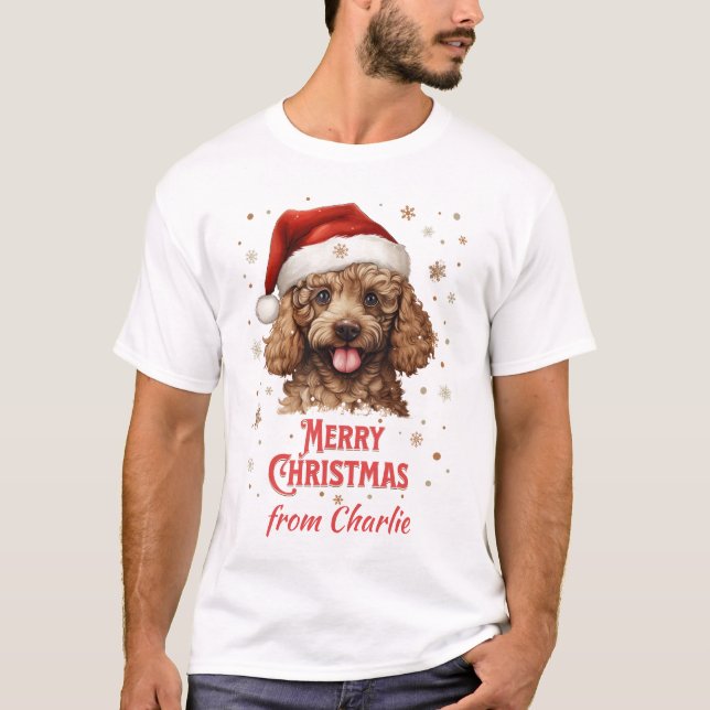 Customised Poodle Dog Santa Merry Christmas T-Shirt (Front)