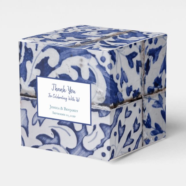 Customised Portuguese Tiles Azulejo Floral Favour Box (Front Side)