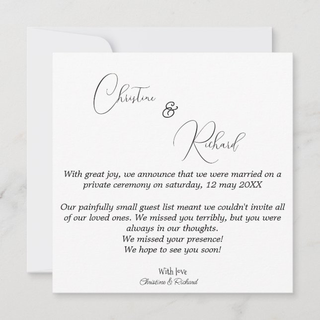 Customised private  Wedding  announcement card (Front)