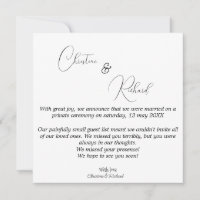 Customised private  Wedding  announcement card