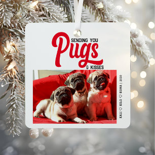 Customised Pug Dog Christmas Picture Custom Photo Metal Tree Decoration