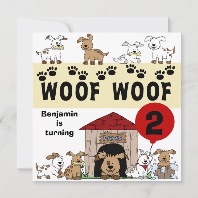 Customised Puppy Dog Birthday Invitations (Front)