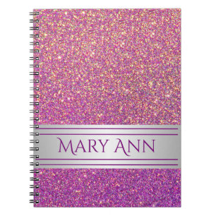 Customised Purple Confetti Glitter Faux Sparkling Notebook