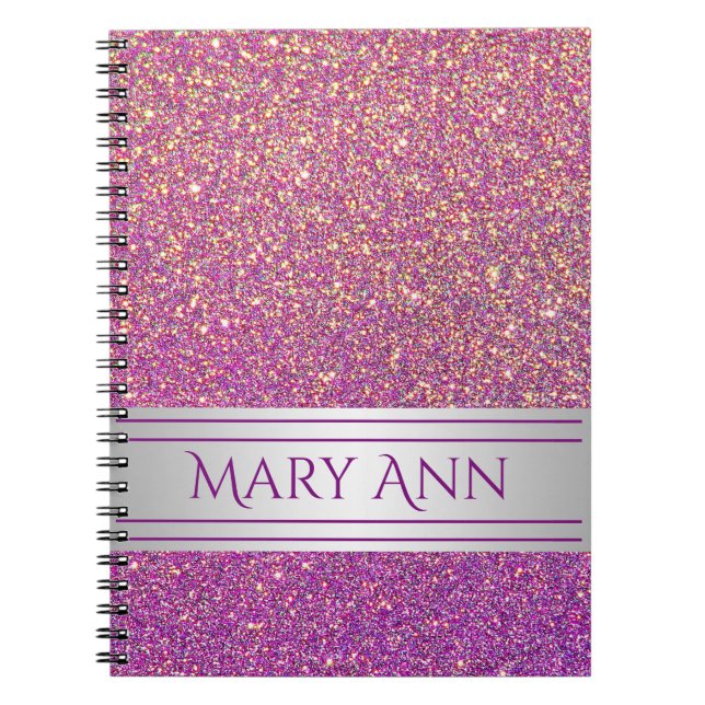 Customised Purple Confetti Glitter Faux Sparkling Notebook (Front)