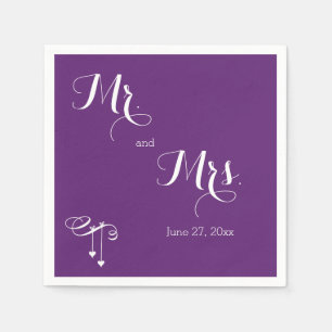 Customised Purple Mr. and Mrs. Wedding Napkins