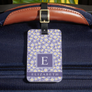 Customised Purple White Flowers Violet Floral Luggage Tag