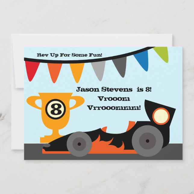 Customised Racing Car Birthday Invitations (Front)