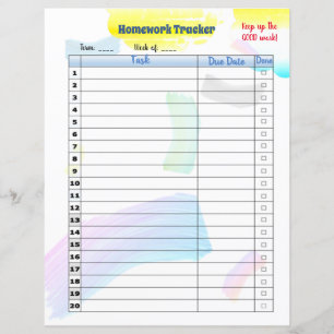 Customised Rainbow Paint Student Homework tracker