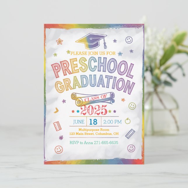 Customised Rainbow-Theme Preschool Graduation Invitation (Standing Front)