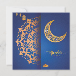 Customised Ramadan Kareem Mubarak Blue & Golden 4 Holiday Card