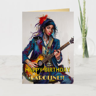 Customised Rebel Girl Guitarist Art Inspirational Foil Greeting Card