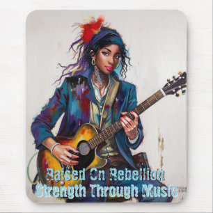 Customised Rebel Girl Guitarist Art Inspirational Mouse Pad