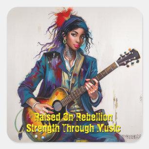 Customised Rebel Girl Guitarist Art Inspirational Square Sticker