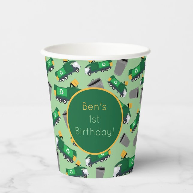 Customised Recycling Garbage Truck Pattern Paper Cups (Front)
