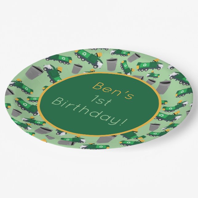 Customised Recycling Garbage Truck Pattern Paper Plate (Angled)