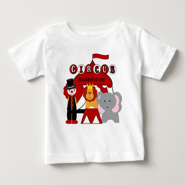 Customised Red and White Circus Birthday T-shirt (Front)
