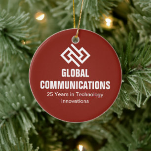 Customised Red Cyber Technology Company Christmas Ceramic Ornament