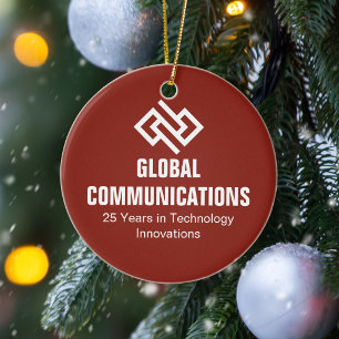 Customised Red Cyber Technology Company Christmas Ceramic Ornament
