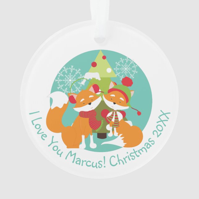Customised Red Fox Christmas Acrylic Ornament (Back)