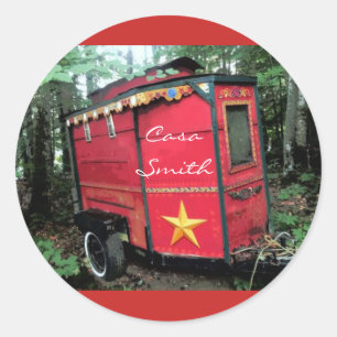 Customised Red Gypsy tiny caravan Classic Round Sticker