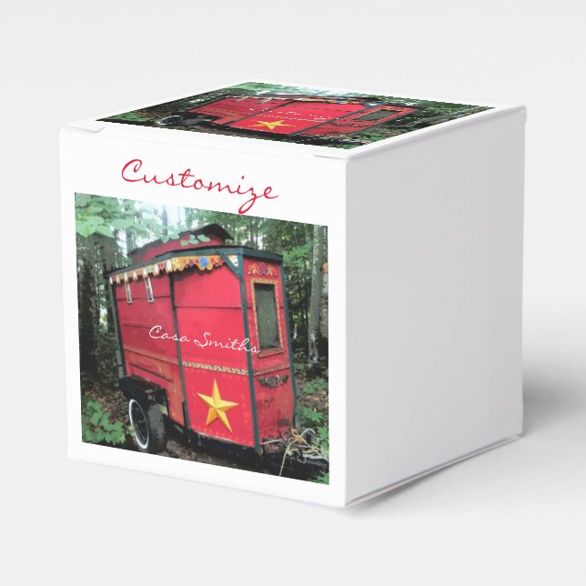 Customised Red Gypsy tiny caravan Favour Box (Front Side)
