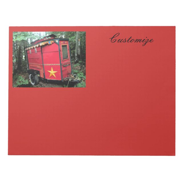 Customised Red Gypsy tiny caravan Notepad (Front)