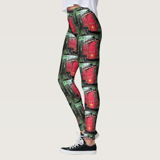 Customised Red Gypsy tiny caravan On caravan Leggings (Left)