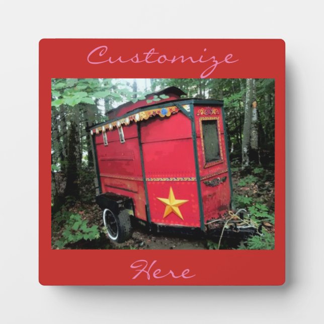 Customised Red Gypsy tiny caravan On caravan Plaque (Front)