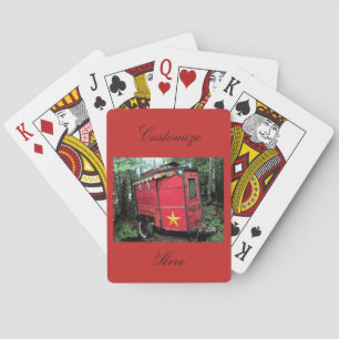 Customised Red Gypsy tiny caravan On caravan Playing Cards