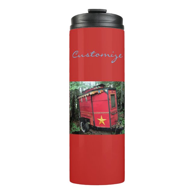 Customised Red Gypsy tiny caravan Thermal Tumbler (Front)