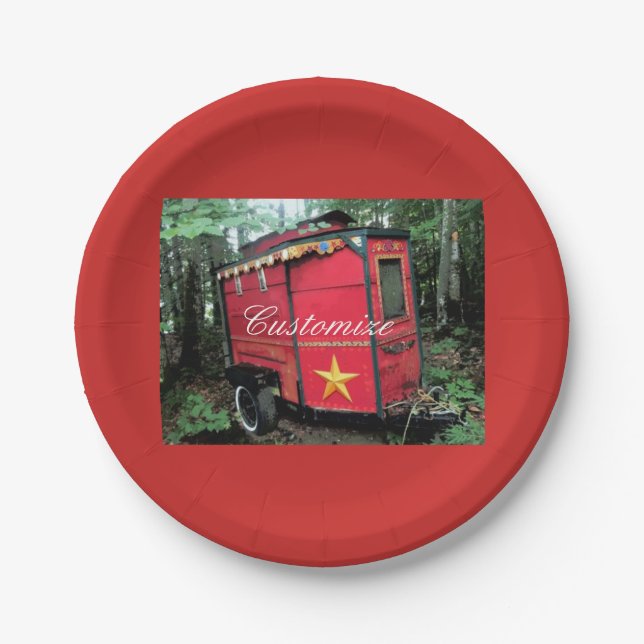 Customised Red Gypsy tiny caravan Thunder_Cove Paper Plate (Front)