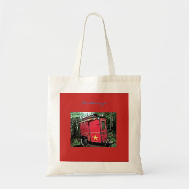 Customised Red Gypsy tiny caravan Tote Bag (Front)