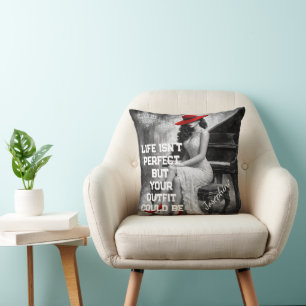 Customised Red Hat Piano Glam Fashion Quote Chic Cushion