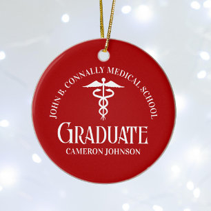 Customised Red Medical School Graduation Christmas Ceramic Ornament