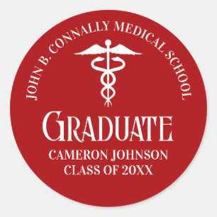 Customised Red Medical School Graduation Party Classic Round Sticker