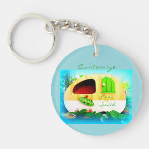 Customised retro camper casa key ring