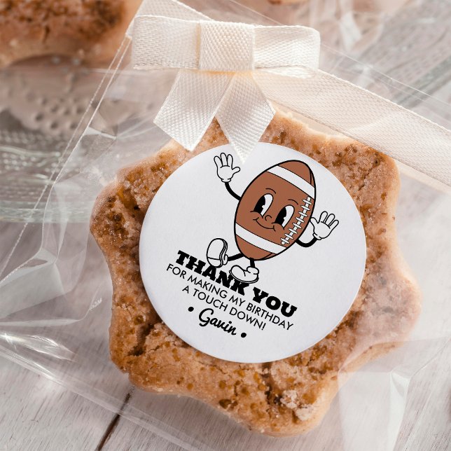 Customised Retro Football Birthday Party Thank You Classic Round Sticker (Creator Uploaded)