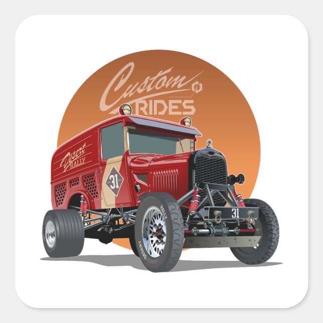 Customised retro race car concept square sticker (Front)