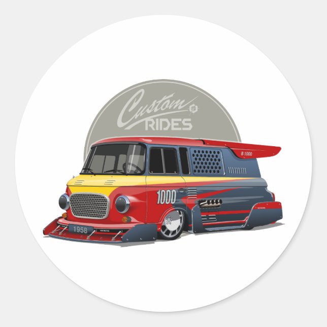 Customised retro race van concept classic round sticker (Front)