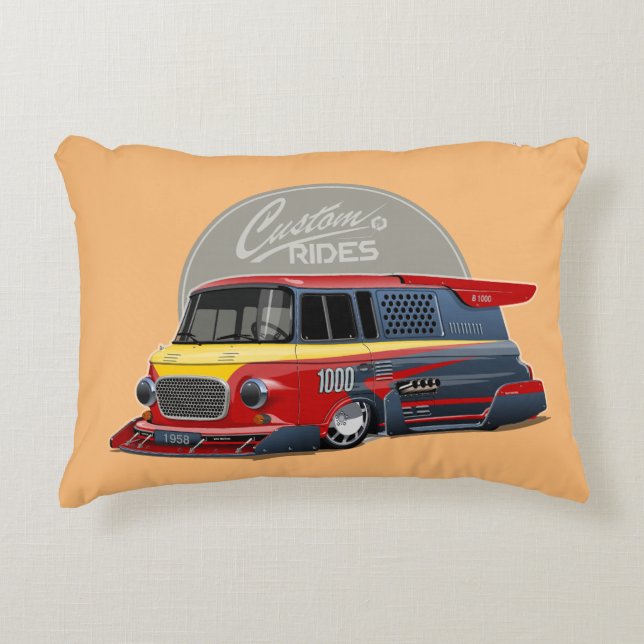 Customised retro race van concept decorative cushion (Front)